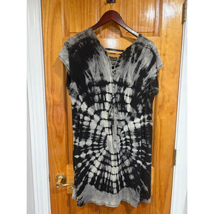 La Luna Loca Tie-Dye Tunic Dress Black Gray Spiral Boho Size 2(medium/large)